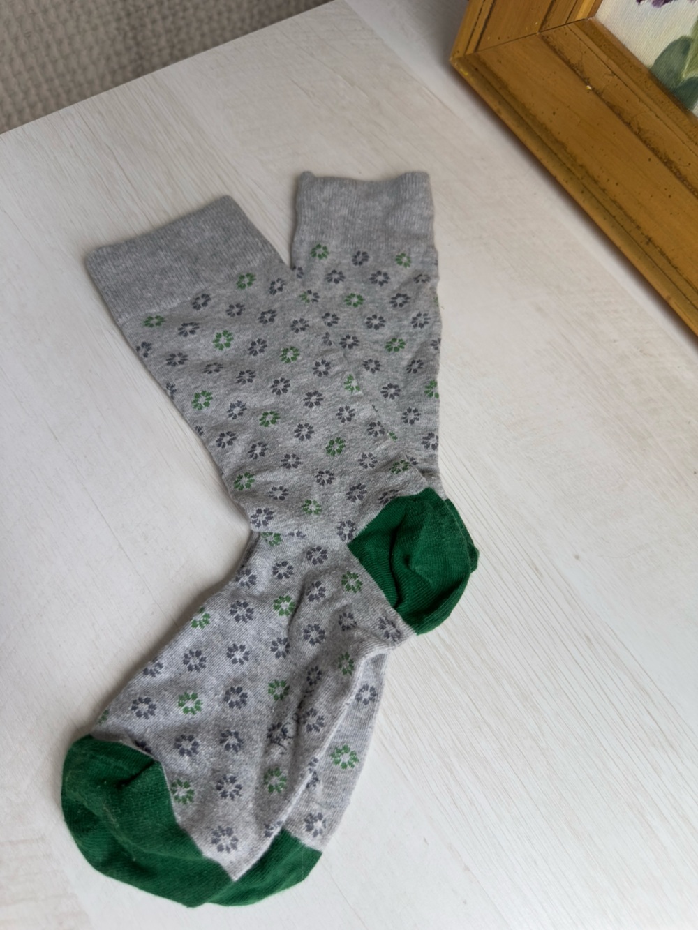 J.Crew Grey Socks with Green/gray flower design like New